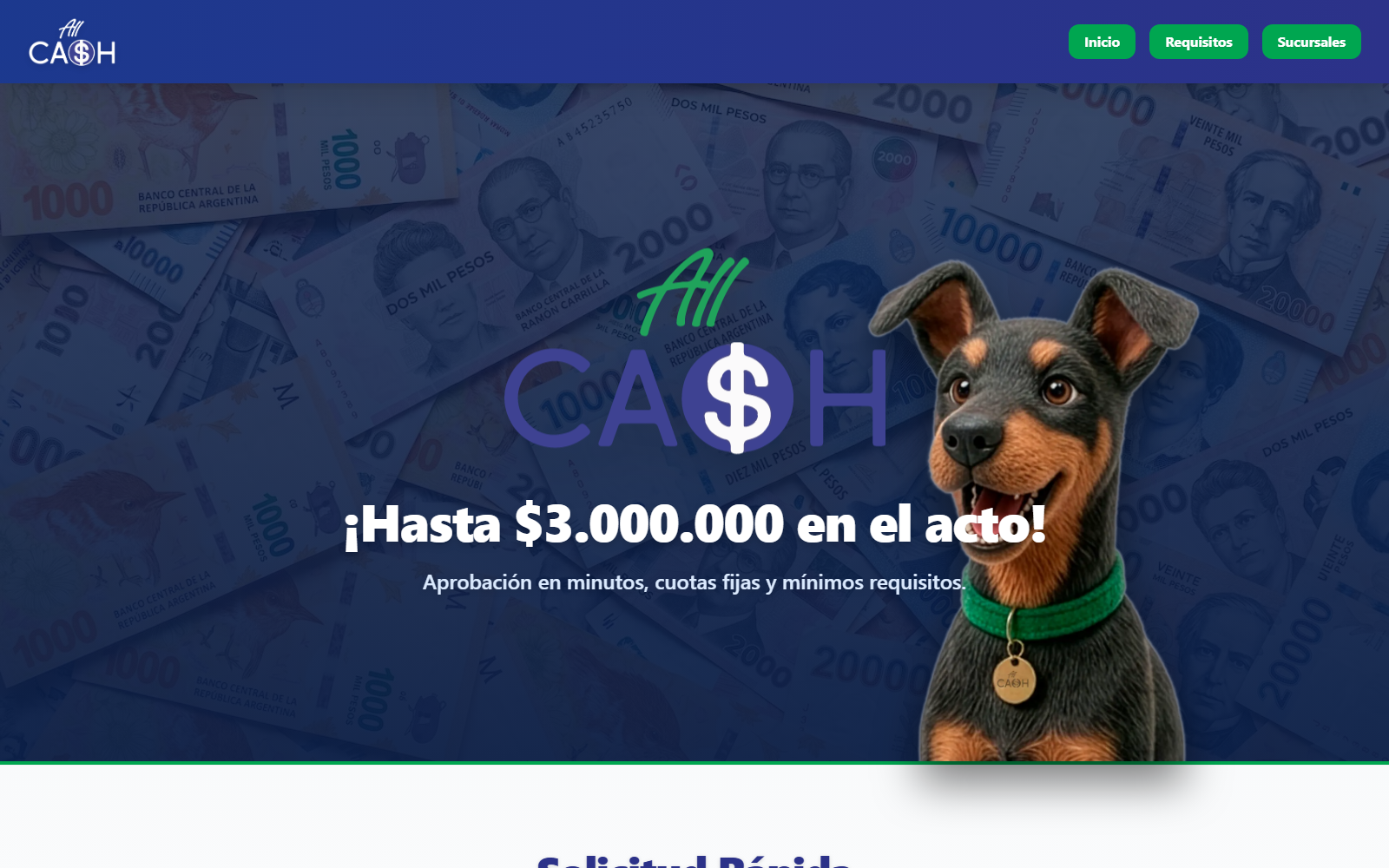 Vista previa del sitio web de AllCash